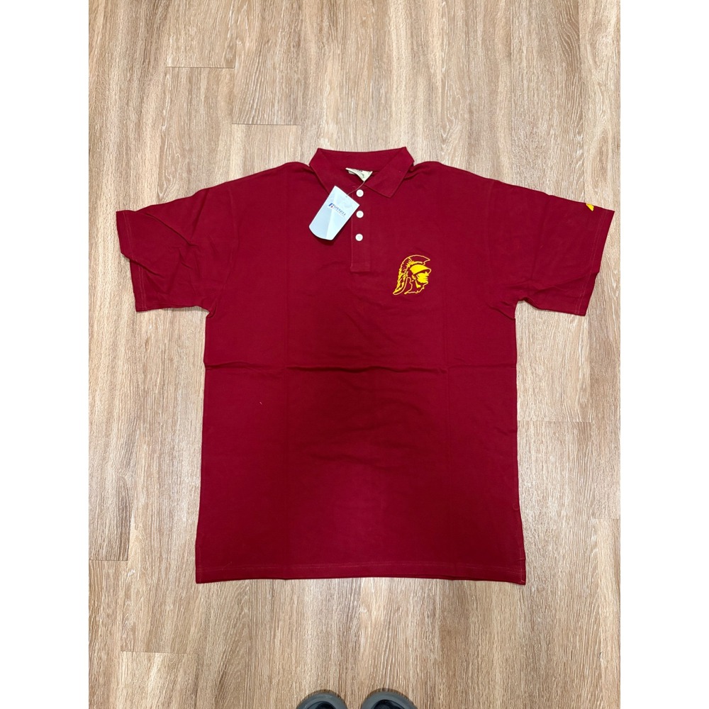 Russell Athletic Pro Cotton Polo Shirt Mens XLT Burgundy Trojan Logo NWT